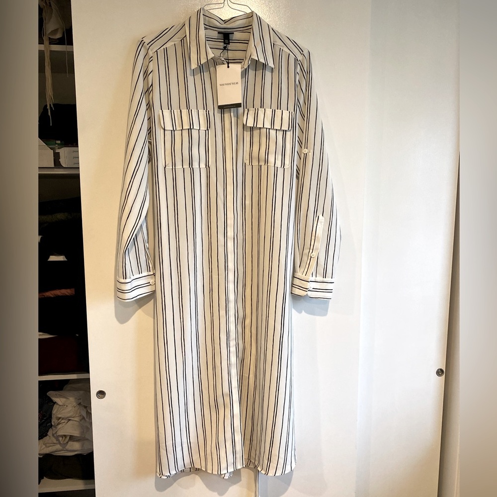 Who What Wear straight midi cream striped shirtdress NWT